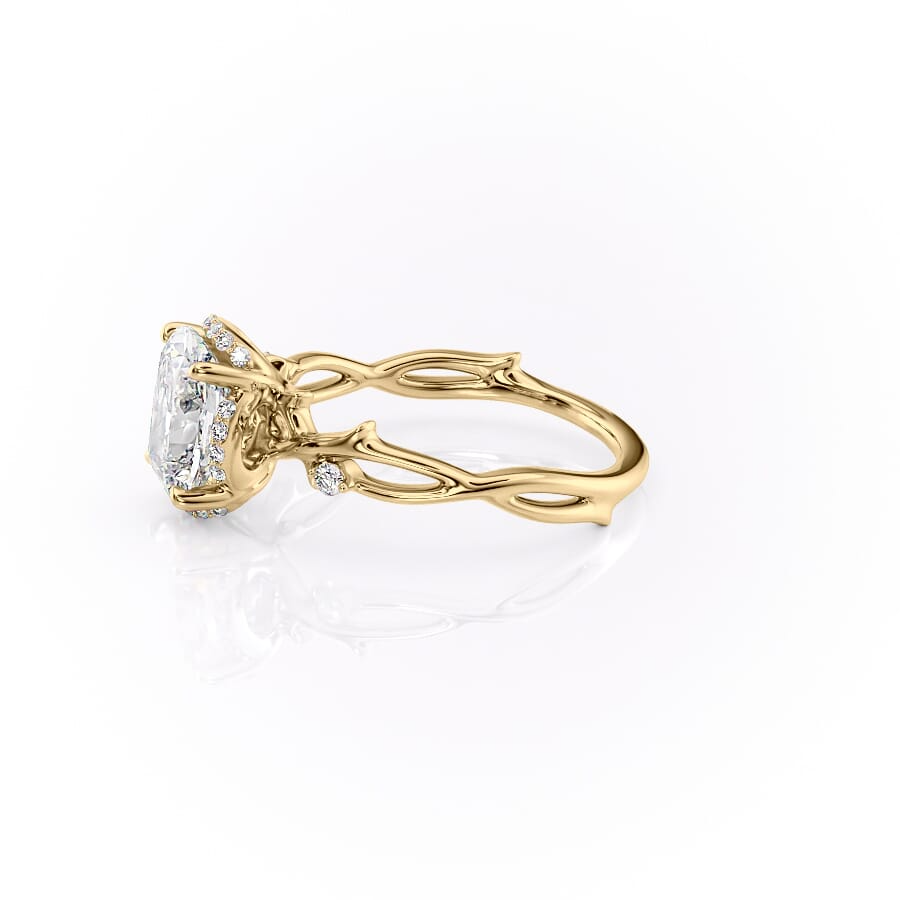 The Halo Twig Set With A 2 Carat Elongated Cushion Lab Diamond
