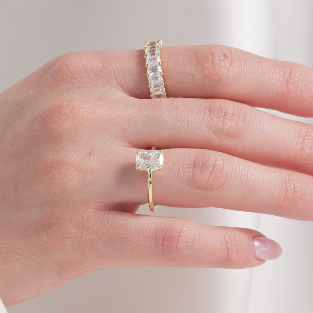 The Ashley Set With A 2 Carat Elongated Cushion Lab Diamond