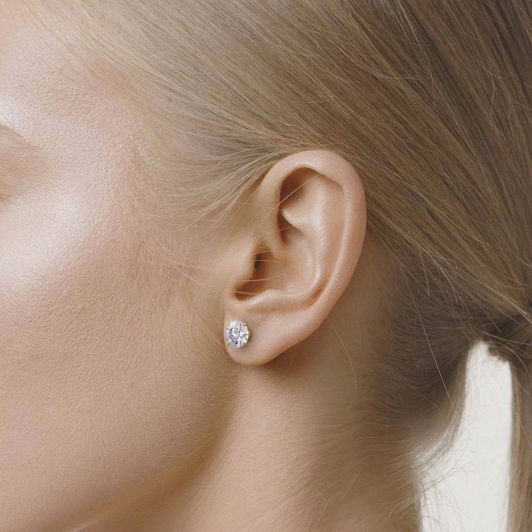 Basket Stud Earrings Set With Round Lab Diamonds