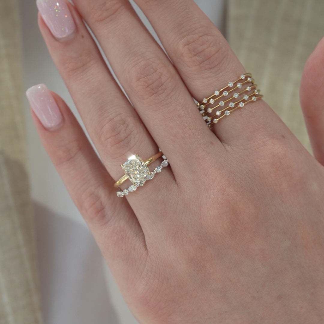 The Ashley Set With A 2 Carat Elongated Cushion Lab Diamond