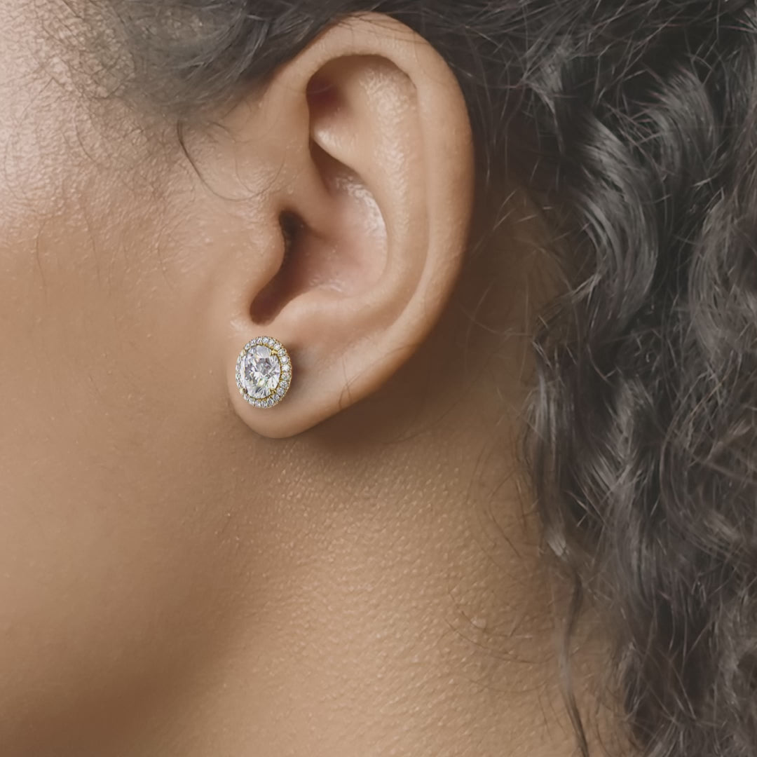 Halo Stud Earrings Set With Round Lab Diamonds