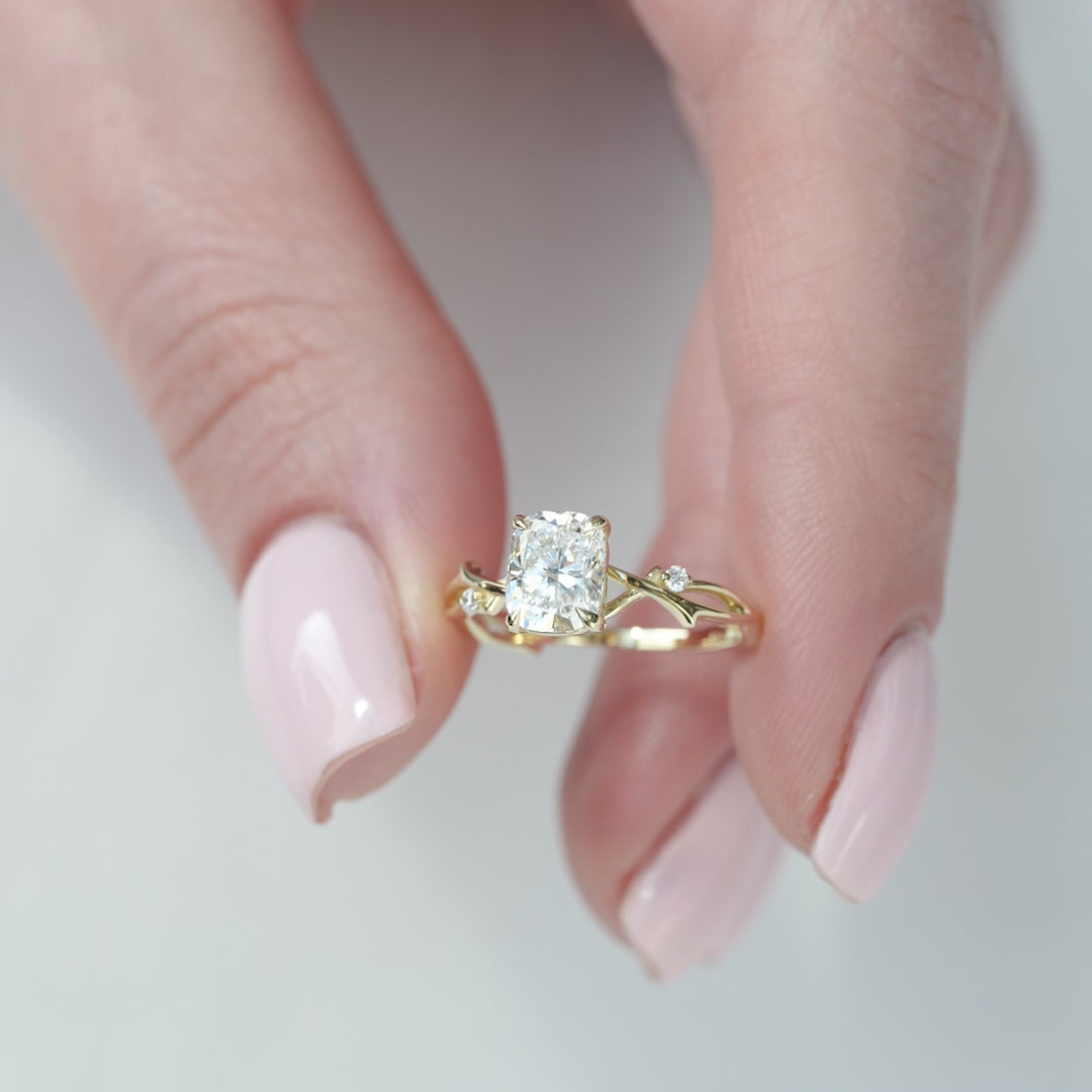 The Twig Set With A 2 Carat Elongated Cushion Lab Diamond