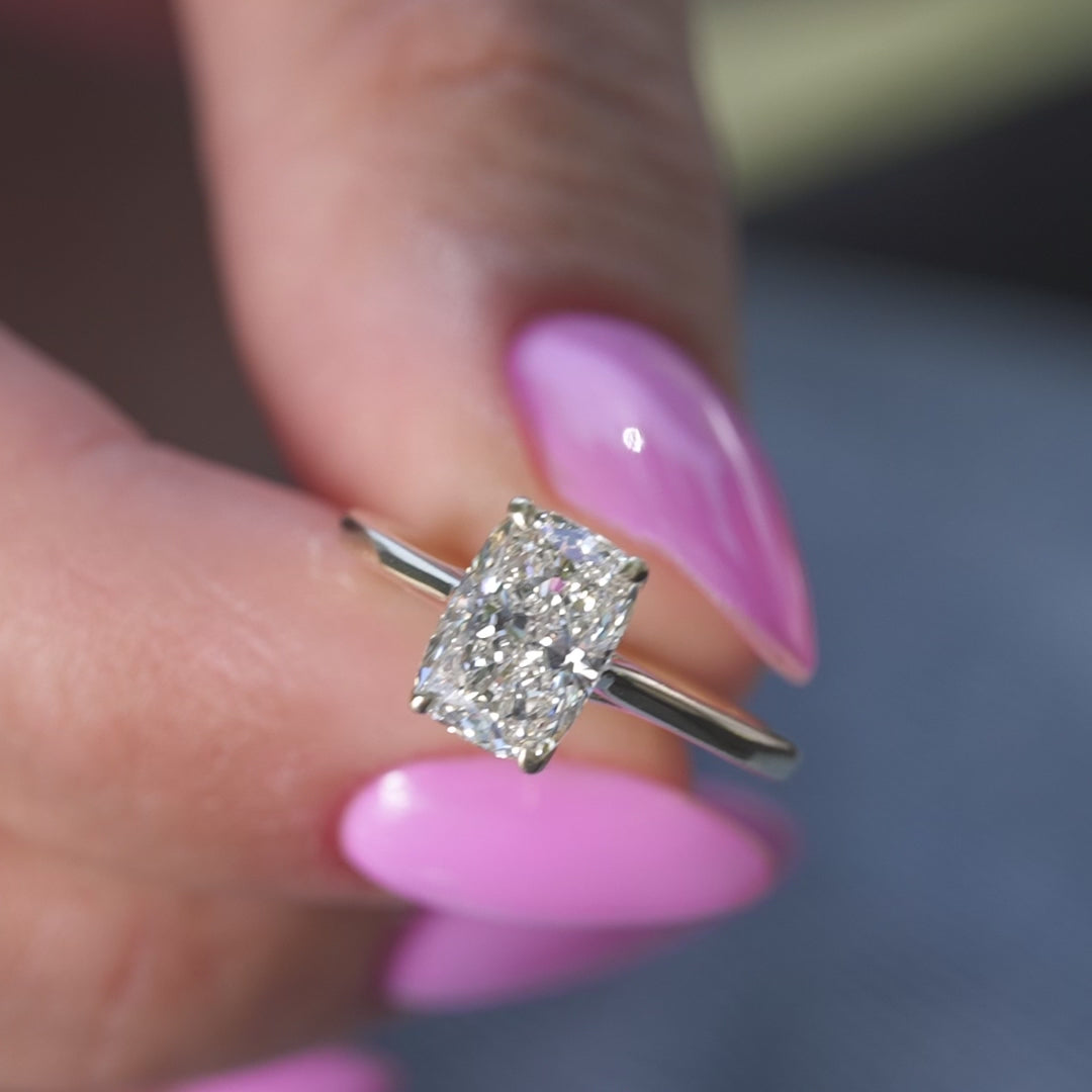The Lexie Set With A 2 Carat Elongated Cushion Lab Diamond