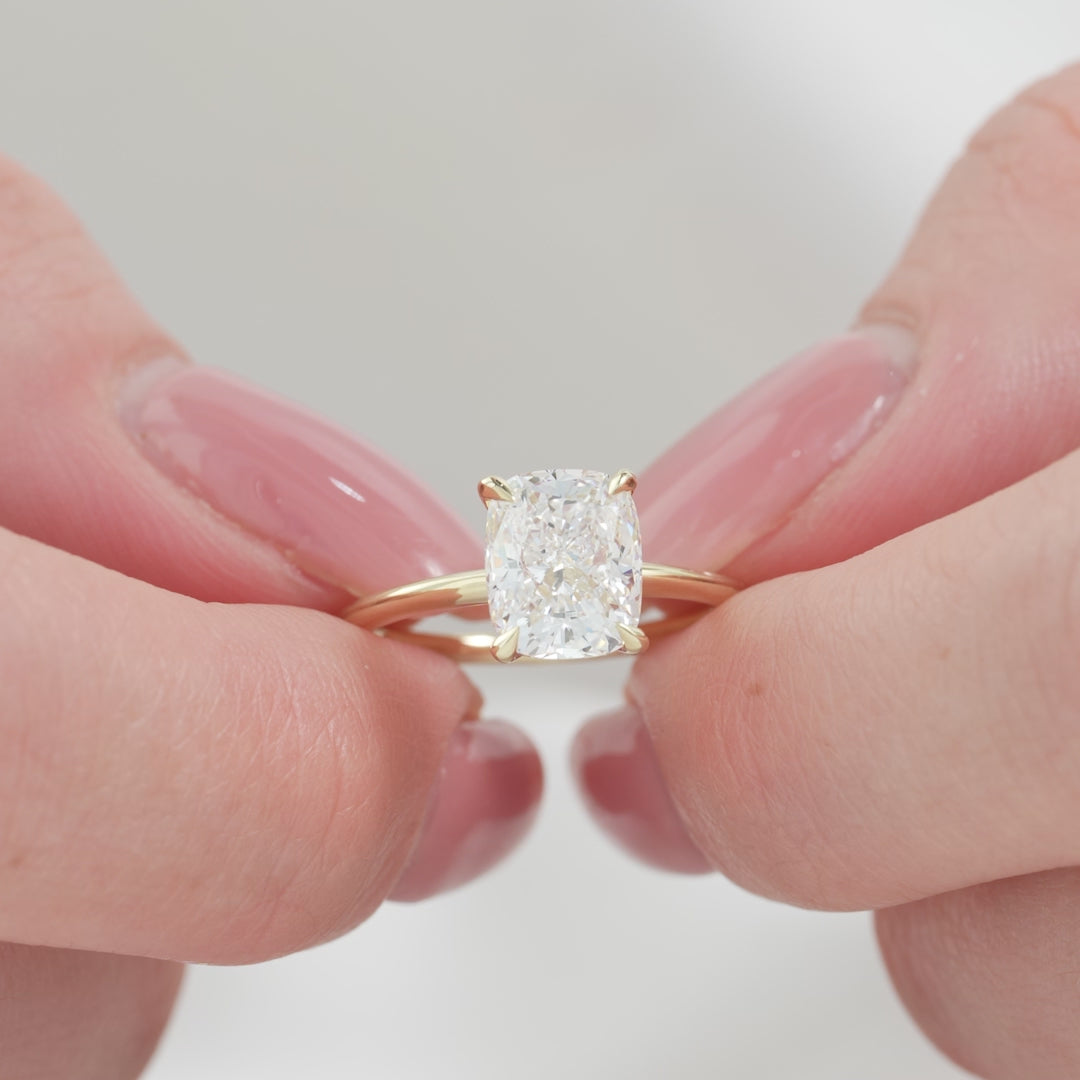 The Ashley Set With A 2 Carat Elongated Cushion Lab Diamond